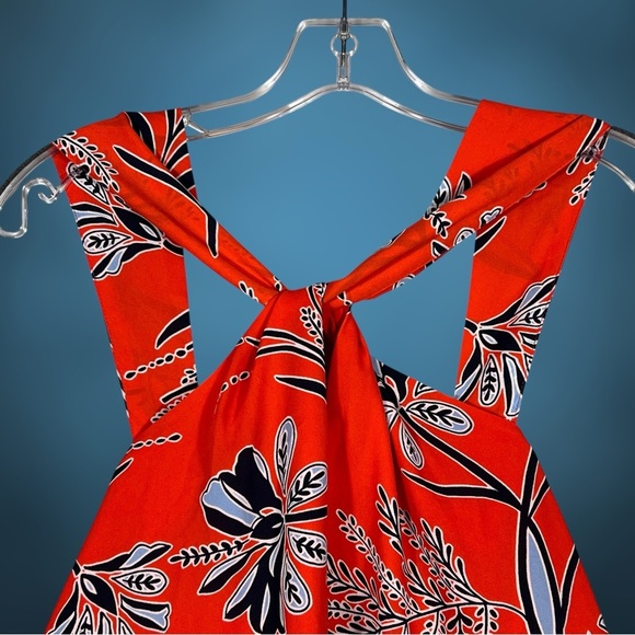 Banana Republic Orange Blue Twist Neck Top Size Small Tropical Vacation Resort - Picture 2 of 6